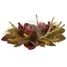 World Menagerie Magnolia, Berry, Antler and Peacock Feather Artificial Candelabrum MBVL1382